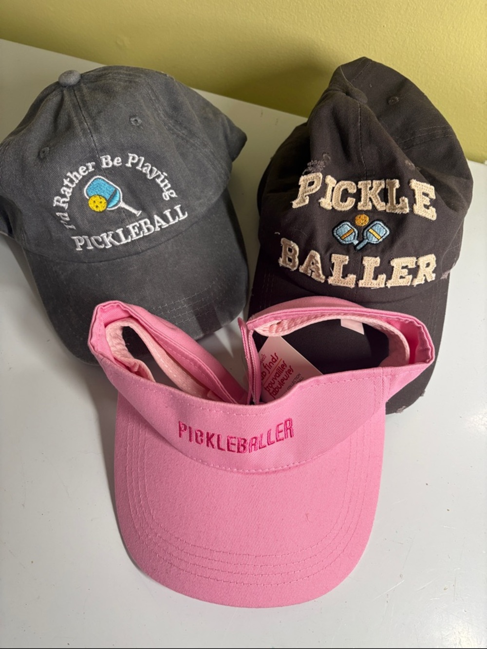 Pickleball Gray and Pink Lot of 3 Cotton Hats Adjustable
